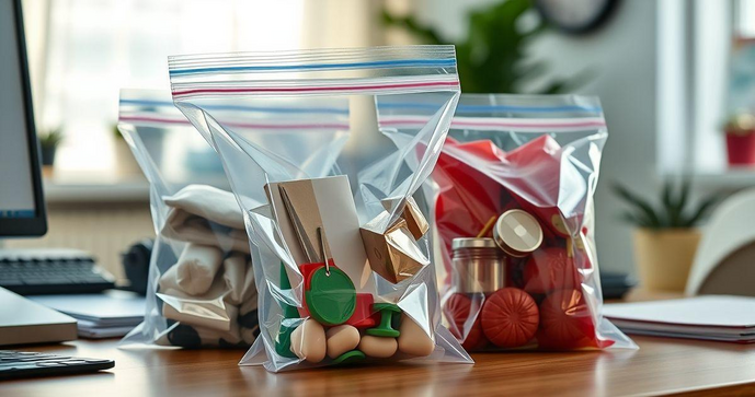 Sacos plásticos com fecho adesivo favorecem organização e praticidade